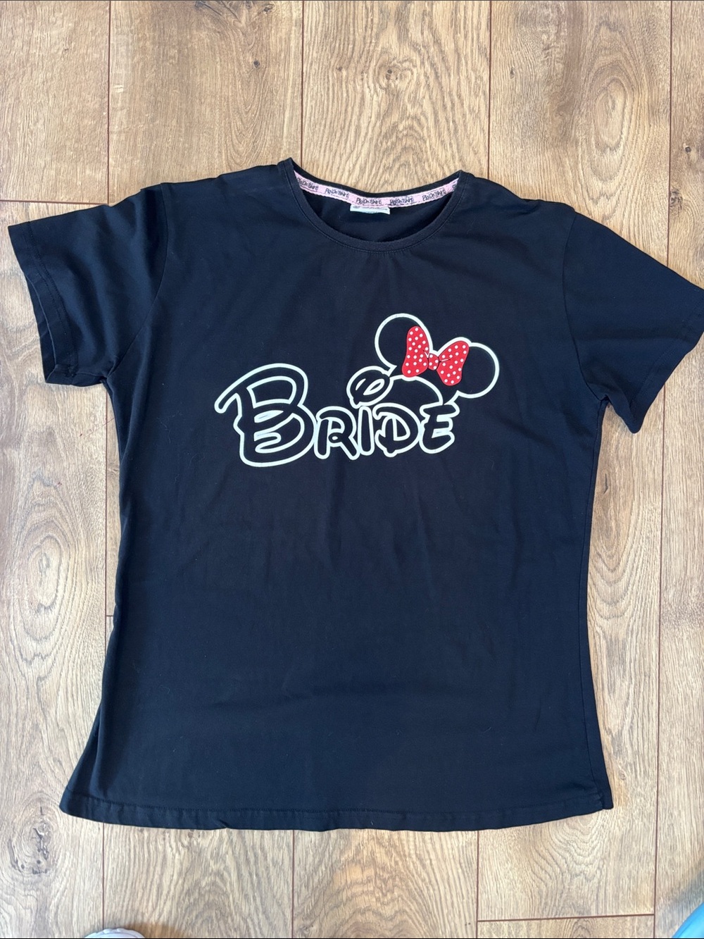 Minnie Mouse Disney Black Tee with Red Polka-Dot Bow 'Bride' Graphic